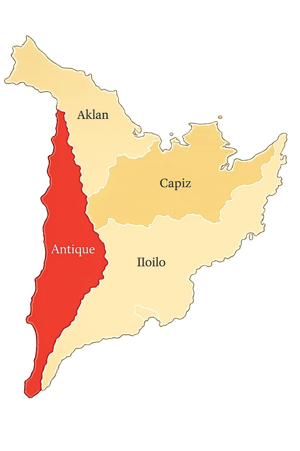 Map of Panay Island highlighting Antique Province in red